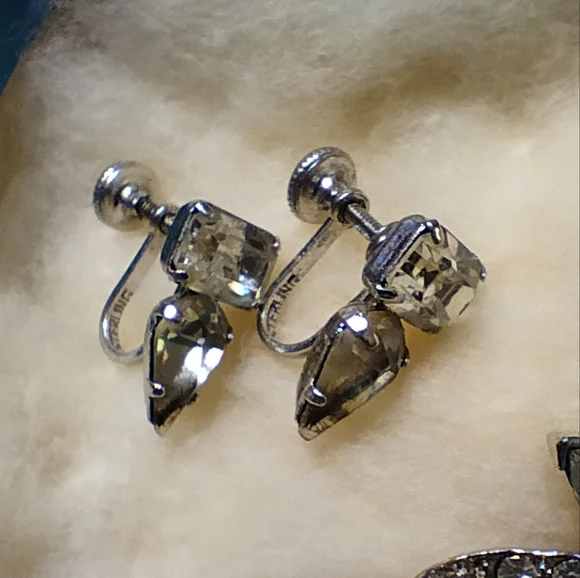 Vintage Silver Pell Brooch With Rhinestones & Jay Flex Silver Screw-On E… - Picture 5 of 8